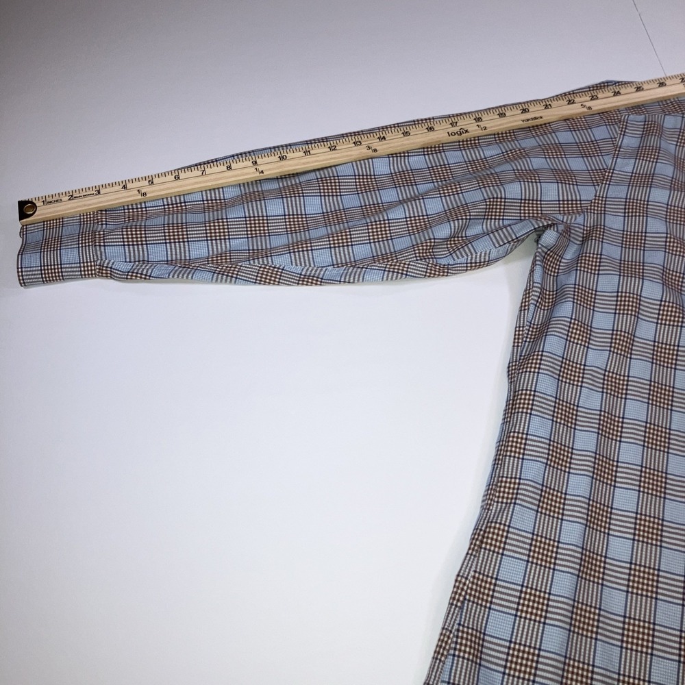 David Donahue Shirt Mens M Blue Brown Patchwork Plaid Button Down Cotton - Picture 12 of 16